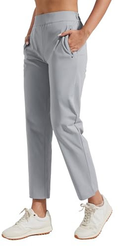 Pioneer Camp Damen Golfhosen 7/8 Lange mit Seitentaschen – Atmungsaktive Elastische Hose für Büro, Reisen & Sport – Elastischer Bund mit Zugschnur – Leichte & Formbeständige Hose(Grau/M)