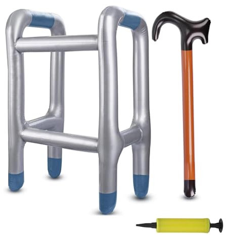 Aufblasbare Gehhilfe, Aufblasbare Spazierstock, Aufblasbarer Rollator Und Gehstock Set, Mit Aufblasbarer Schlauch, Für Geburtstage, Cosplay Karneval Fasching, Rente, Lustiges Geschenk
