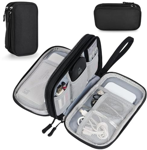 Norhogo Cable Organiser Bag, Universal Cable Bag with Inner Compartments Mesh Pockets, Double-Layer Cable Organiser Bag, cable storage bag for Cables, Power Bank, USB Drive, Charger Hard Disk - Black