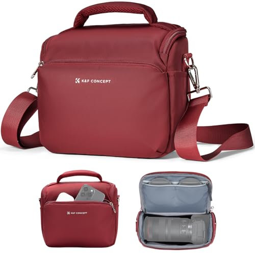 K&F Concept Camera Sling Bag Small Crossbody Camera Case DSLR/Mirrorless Compact Shoulder Photography Bags for Photographers (Red)