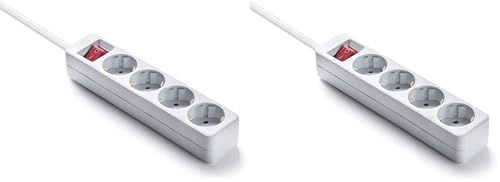 FAMATEL – Regleta ecosockets 4 Tomas | Enchufes con Interruptor de Encendido | 3 Metros | hasta 3680W | Protección Infantil | Orientación Tomas a 45o | Evita consumos Fantasma | Blanco (Paquete de 2)