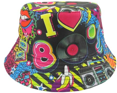OUDQFCJ Bucket Hat Retro Fischerhüte, 80er 90er Jahre Outfit Herren & Damen, 90er 80er Jahre Accessoires