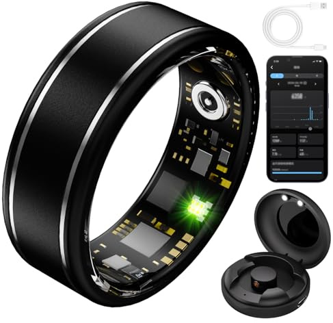 Smart Ring Men Women, Fitness Tracker Ring with Charging Box, App, Heart Rate Monitoring, Sleep Tracking, Trackers for Sports Time, Distance, Water Proof, Fitness Rings for Women black 14