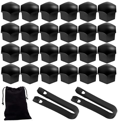 LEBOKJ 24 Stück Universal 21mm Radschraubenkappen,Schraubenabdeckung Auto Radkappen,Kunststoff Nut Radmuttern,Diebstahlschutz schraubenkappen,mit Entfernungswerkzeugsatz für Autos (schwarz)