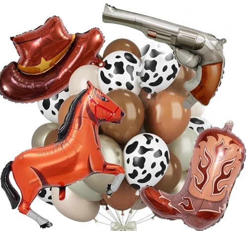 24 Stk Western Cowboy Thema Ballons, Party Dekoration Folie Ballons, Cowboy-Stil Dekoration，Ballon für Pferderennen，Retro-Farbserie Ballons Set