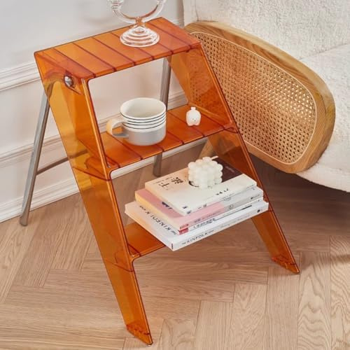 Lzyjck Escabeau en Acrylique, Repose-Pieds Décoratifs Et Modernes, Escabeau Pliant pour Adultes, pour La Maison Et La Bibliothèque,Orange,3 Step Ladder