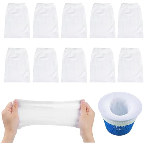 CUVZORA 10 Pièces Chaussette Filtre Skimmer Piscine, Préfiltre Nylon Réutilisable à Maille Ultra-Fine, Capture Feuilles, Insectes, Débris, Compatible Piscine Hors Sol, Intex, Fontaine