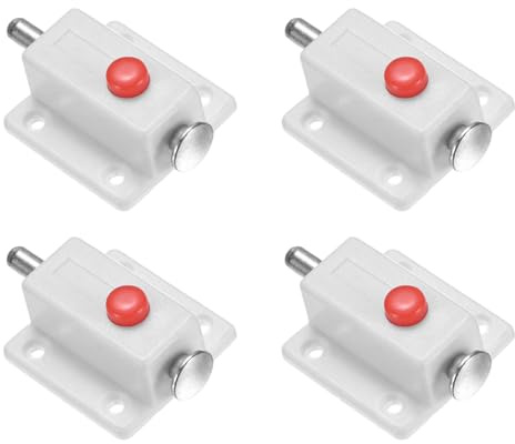 M METERXITY 4-Pack Push Button Spring Loaded Latch 1.5x1.4in/37x36mm, White | Plastic, Automatic Door Latch, Lock Bolt Latches, for Cabinet Door, Window, Drawer Closet Furniture