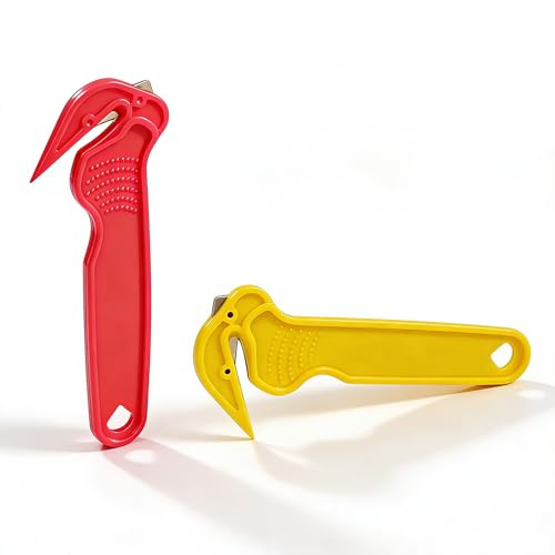 BAOMUMAYE Safety Box Cutter, Portable Opener with Concealed Blade. Lightweight Packaging Cutter Knife for Cardboard, Warehouse & Home Use. Ergonomic Handle & Secure Blade (Red + Yellow, 2 Pcs)
