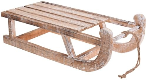 itsisa Deko Schlitten aus Holz 50 cm White Washed - Nostalgie Schlitten, Winterdeko, Deko Skihütte, Weihnachtsdeko, Winter Dekoration