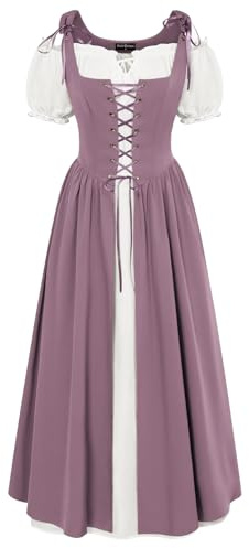 SCARLET DARKNESS Maxi abito rinascimentale da donna, 2 pezzi, con spalle scoperte, maniche corte, con lacci, costume irlandese con sopra il vestito, Viola chiaro, XXL