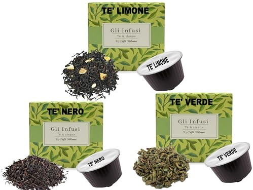 Caffè Vulcanus Infusions - 45 capsules compatibles avec Dolce Gusto, Mélange de thés : Thé noir, Thé vert et Thé noir citronné