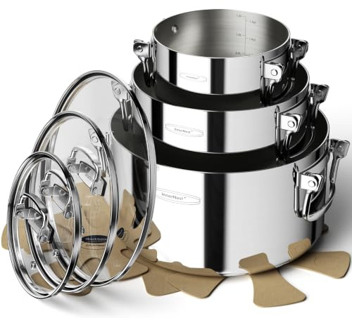 3-Ply Stainless Steel Pots, 6-Piece Cookware Set for Induction, Glass Lids | Full-body 3-ply 18/10 stainless steel with aluminium core, fold-flat handles, nesting design, suitable for all hob types