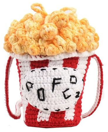Popcorn Kostüm Damen Popcorn Tasche Umhängetasche mit Reißverschluss, Handtasche Popcorn Accessoires, lustiges Accessoire Vielseitig als Partydekoration für Karneval, Halloween und Kostümpartys