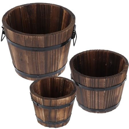 Gatuida Blumentopf 3 Stück, Kaffeefarben für Pflanzen und Blumen | Holzgefäß im Rustikalen Stil, für Haus und Garten, Passend für Pflanzen, Blumen, Dekoration