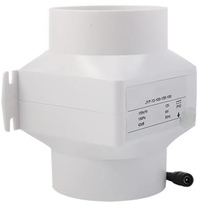 Desiumite 12 V Inline-Rohrventilator für Abluftventilation, 75 mm/100 mm PVC-ABS-Konstruktion, 155 m³/h Luftstrom, 47 dB geräuscharm, kompatibel mit Solarmodulen (7,6 cm (3 Zoll), 75 mm)