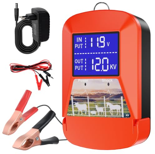 24KM Weidezaungerät, Großes LED-Display, 3,0-J-Wasserdicht Zaungerät | Elektrozaungerät, für Schutz von Nutztieren,Haustieren,Geflügel, Hausweide,Gärten