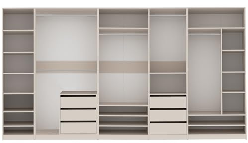 Offener Kleiderschrank begehbare Garderobe mit 5 Kleiderstangen 6 Schubladen 380x206x51cm Garderoben-Set Marmex TRES R/C Cashmere