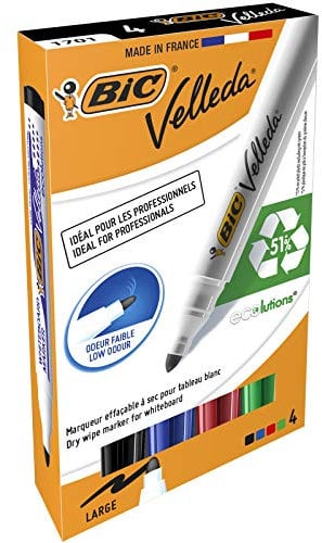 BIC 1701 Whiteboard Marker Velleda ECOlutions (1,4 mm, geruchsarm, 4 fach sortiert) Kartonetui à 4 Stück
