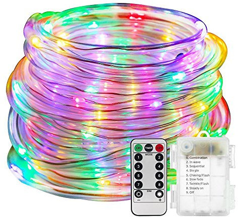 KINGCOO 100LED Lichterschlauch Seil Lichter, Wasserdichte 33ft/10M 8 Modi Batteriebetriebene Streifen Fee Lichterketten für Innen/Außen Garten Weihnachten Dekolicht(Mehrfarbig)