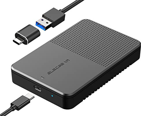 ElecGear USB C 3.1 Gen2 Boîtier Externe pour Disque dur 2.5'' pouces de 7mm à 15mm, Adaptateur Case Caddy pour SATA Hard Drive SSD et HDD, UASP compatible, Type-A Câble avec USB Type-C Convertisseur