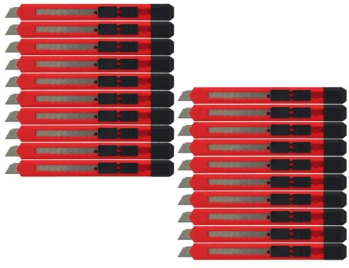 20 x Cuttermesser 9mm flaches Kunststoffgehäuse rot
