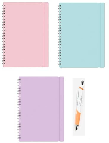 A4 Jotta Wiro Bound Ruled Notebooks Assorted Pastel Colours - Pack Of 3-70GSM Elasticated Band For Secure Closure