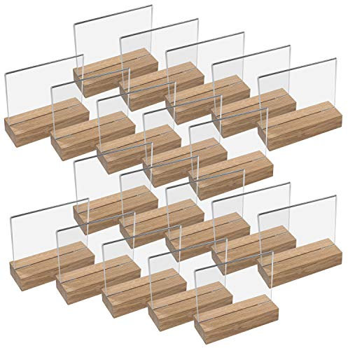 HMF 46943 Acryl Tischaufsteller mit Holzfuß | 20 Stück | DIN A5 Querformat | Glasklar