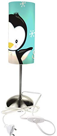 CreaDesign TI-1121-14 Pinguin türkis Nachttischlampe Kinderzimmer mit Namen, Kinder Tischlampe/Schlummerlicht mit Schalter für Steckdose, E14, 38 cm hoch