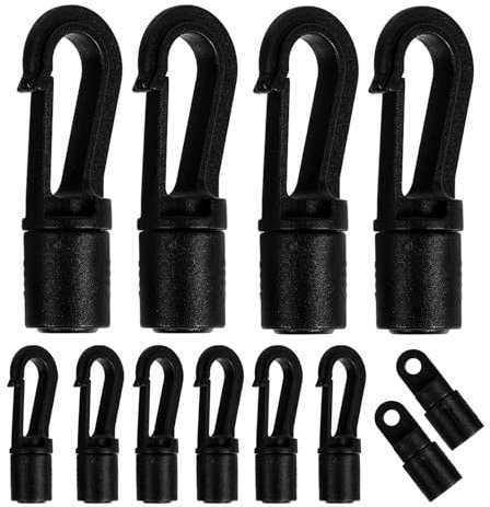 ULTECHNOVO Bungee Shock Cord Hooks Elastic Cord Terminal Ends Shock Cord End Hooks Plastic Lashing Hook for Kayaks Boat Elastic Cord Rope 12pcs (TypeA and TypeB)