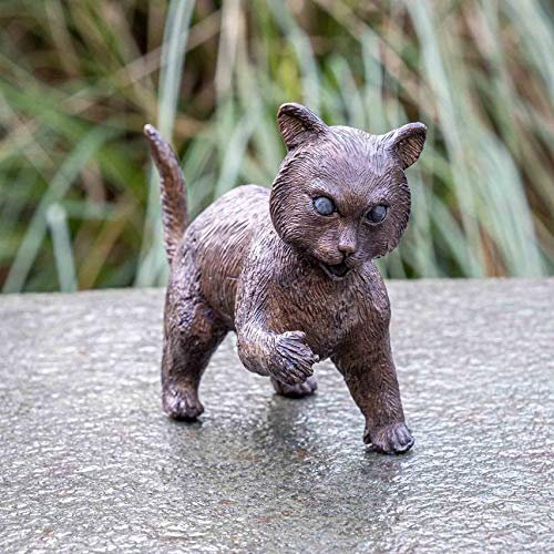 IDYL Bronze-Skulptur Stehendes Kätzchen | 10x6x15 cm | Katzen Tierfigur aus Bronze handgefertigt | Gartenskulptur oder Wohnbereich-Dekoration | Hochwertiges Kunsthandwerk | Wetterfest