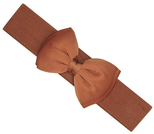 Ro Rox Vera 1950er Jahre Vintage Retro Pin-Up Breiten Elastischen Satinbogen Gürtel (Braun, M)