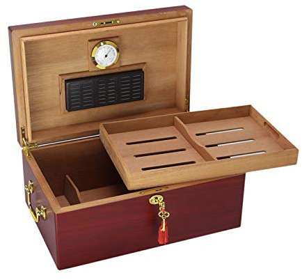 Zigarren-Humidor Zedernholz Große Kapazität Doppellagiger Zigarren-Luftbefeuchter mit Hygrometer Luftbefeuchter