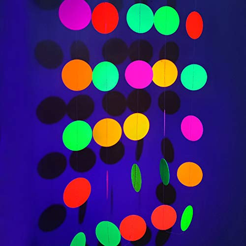Neon Papier Kreise Girlande Rave Schwarzlicht Geburtstag Dekorationen, leuchtet im Dunkeln, Party Zubehör, UV Schwarzlicht reaktive Dekoration Raumdekoration, hängende Kreise Punkte Luftschlangen