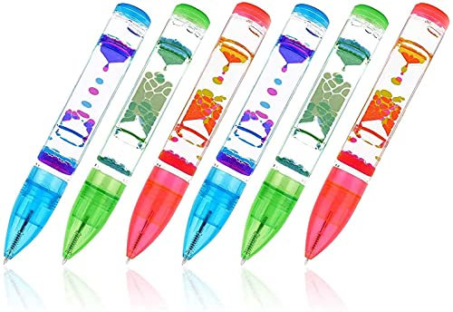 Liquid Motion Bubbler Spielzeug-Stifte, (6er-Pack), bunte Flüssig-Timer-Stifte für Stress- und Angstlinderung, sensorische Fidget-Spielzeug-Stifte für Kinder und Erwachsene