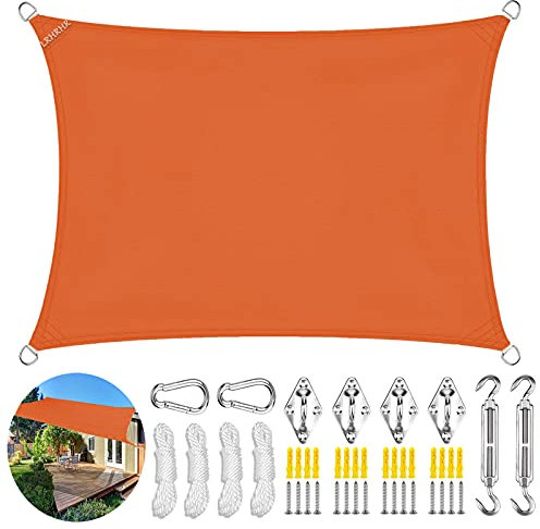 LRHRHR Voile d'ombrage Rectangulaire, Polyester Toile Solaire Imperméable Anti UV avec kit de Fixation, pour Jardin Terrasse- Orange|| 3x4m(9.8x13ft)