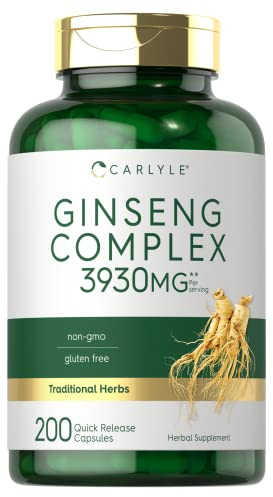 Carlyle Ginseng Complex Capsules | 200 Count | Non-GMO and Gluten Free Extract | Traditional Herbal Root Supplement