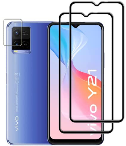 Vuciya [Lot de 2+1 Verre Trempé pour VIVO Y21/Y21s/Y33s,3D Couverture Complète,1 X Caméra Arrière Protecteur,Dureté 9H, Anti Rayures,sans Bulles,Anti-Trace de Doigts,HD Verre