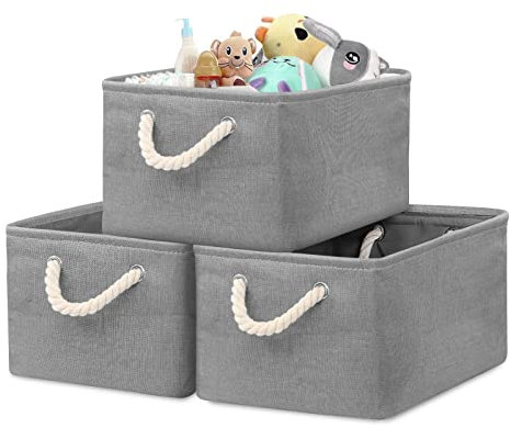Newthinking 3 Pcs Large Storage Boxes, Fabric Storage Baskets with Handles, Foldable Home Organizer for Living Room, Laundry Room, Kids Room and Bedroom (Gray)