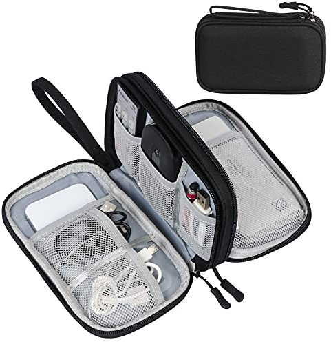 FYY Travel Cable Organiser Bag, Double-Layer Electronics Accessories Organiser Bag, Travel Essentials Universal Carry Travel Bag for Cables, Power Bank, USB Drive, Charger, Hard Disk M-Black