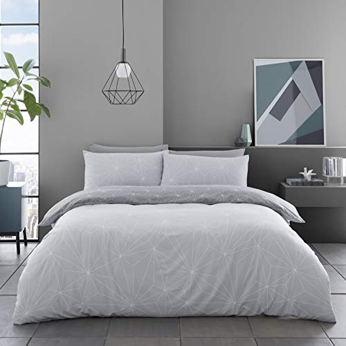 GC GAVENO CAVAILIA Printed Duvet Cover Sets, Reversible Bedding Bed Set, Polycotton Quilt Covers, Rex-Grey, Double