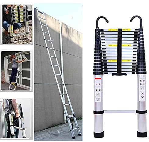 6,2M Teleskopleiter, Rutschfester Ausziehleiter mit Abnehmbarem Haken, Mehrzweckleiter Aluminium, Leicht, für Wohnmobil, Dachboden, Zuhause und Dachboden, 150 KG Kapazität