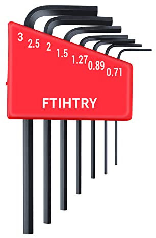 FTIHTRY 7 x Mini-Innensechskantschlüssel, metrisch, 0,7 mm, 0,9 mm, 1,27 mm, 1,5 mm, 2 mm, 2,5 mm, 3 mm, Chrom-Vanadium-Stahl