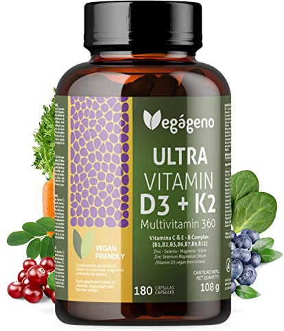 Vitamin D3 und K2 – 180 Vegane Kapseln mit Vitamin C, E, B-Komplex, Biotin, Folsäure und Mineralstoffen wie Zink, Selen und Magnesium