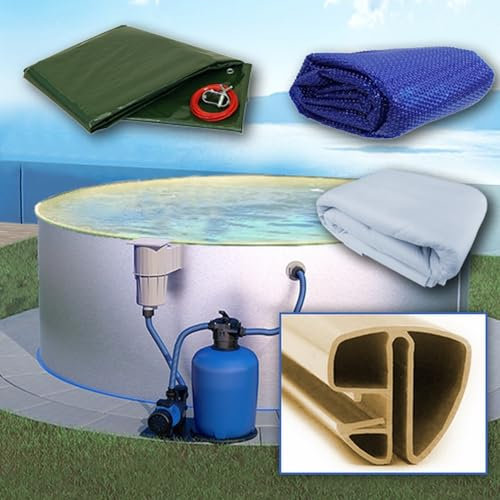 SAXONICA Rundpool Ø 500 x 120 cm I All IN ONE Set I Poolfolie Sandfarben 0,8 mm I Zubehör I Spezial Handlauf I 5 x 1,2 m