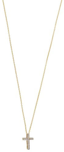 JC Schmuck | Damen Halskette Goldkette Anhänger Kreuz mit Zirkonia Steine + Kette in 585 Gelbgold Kettenanhänger Goldanhänger Ankerkette Schmuck Set | 8412