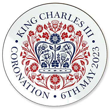 Kings Coronation 2023 Official Emblem 4x Round Coasters King Charles III Commemorative Souvenir Gift His Majesty The King Royal Memorabilia Gifts Coronation Memorabilia