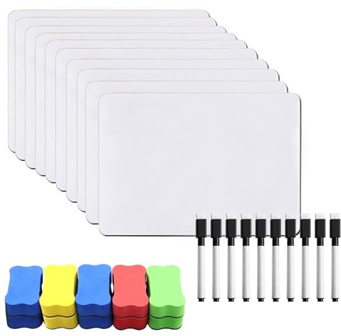 10 Stück A4 Whiteboard Mini-Whiteboard, doppelseitig, kleines Whiteboard mit 10 trockenen Radiergummis für Kinder Zeichnen und Schreiben, perfekt für Klassenzimmer, Zuhause und Büros