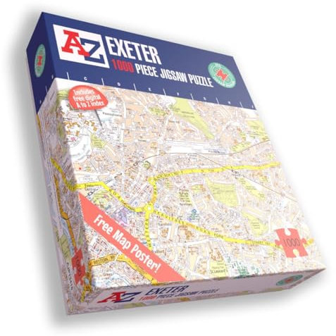 Great Britain A-Z Map of Exeter 1000 Piece Jigsaw Puzzle – Exclusive Street Map – Includes Guide Print & City Index – Nostalgic Gift Mapping Fun for Adults