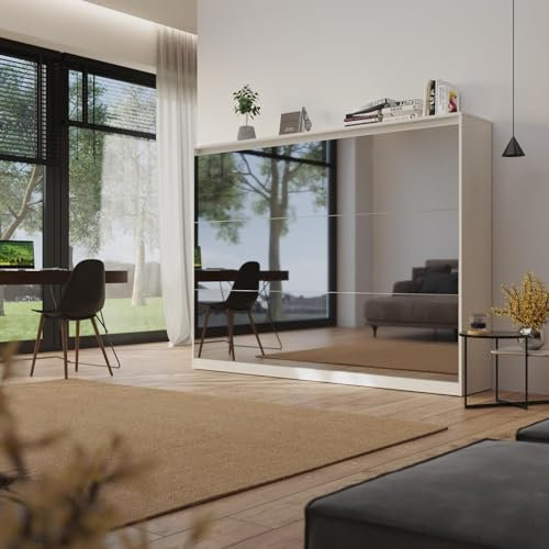 SMARTBett SCHRANKBETT Classic 140x200cm Horizontal Querbett Weiss/SPIEGELFRONT - GASDRUCKFEDERN - EINZIGARTIG !!!
